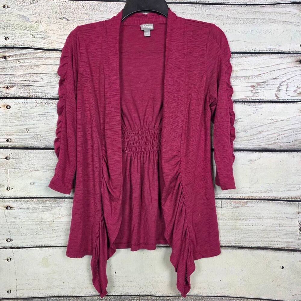 Vanity Ruched Sleeve Drape Cardigan Burgundy S